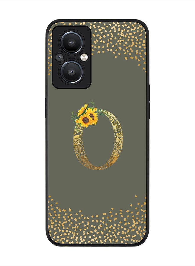 Stylizedd Rugged Black edge case for Reno8 Z 5G / Reno8 Lite 5G / Reno7 Z 5G Slim fit Soft Case Flexible Rubber Edges Anti Drop TPU Gel Thin Cover - Monogram Letter Floral Pattern Alphabet - O (Olive Green) - Image 1