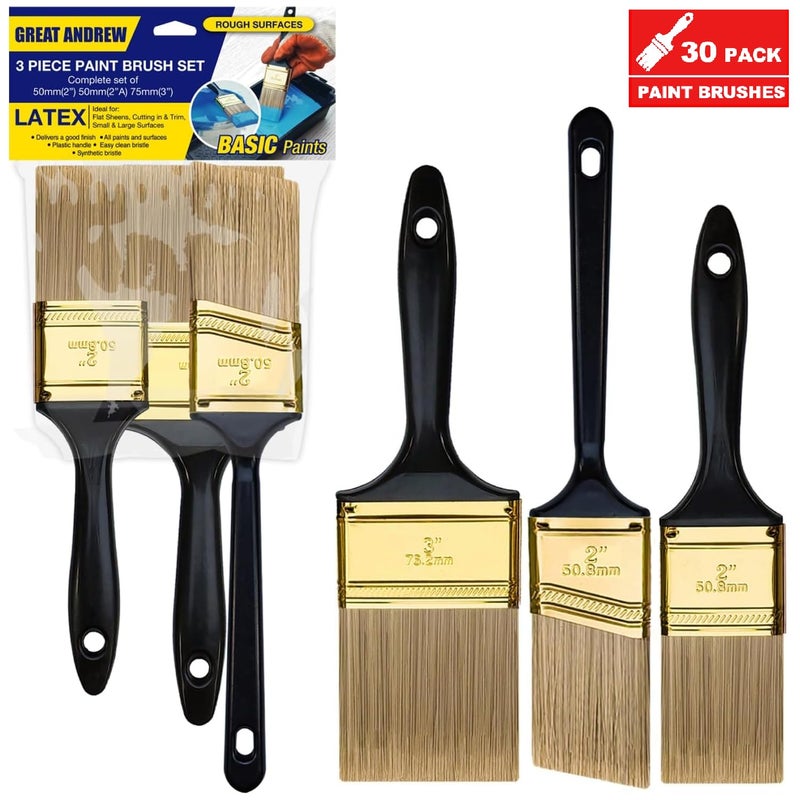 Greatandrew Great Andrew Paint Brushes, 30 PCS (2" 3" Flat & 2" Angled) Bulk Paint Brush Pack Multi use, Paint Brushes Set for Walls Fences Trim Home Furniture - Image 3