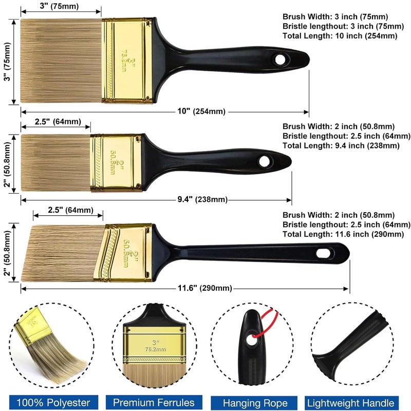 Greatandrew Great Andrew Paint Brushes, 30 PCS (2" 3" Flat & 2" Angled) Bulk Paint Brush Pack Multi use, Paint Brushes Set for Walls Fences Trim Home Furniture - Image 2