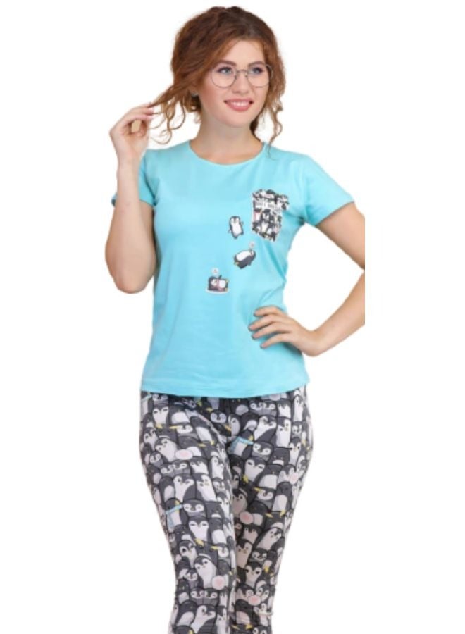 جنة بيجامة نوم نسائية باكمام قصيره وبنطلون برمودا مصنوعة من القطن - Image 1