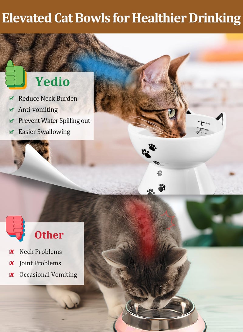 Yedio Porcelain Raised Cat Bowl, No Spill Cat Water Bowl with Anti Slip Band, Elevated Porcelain Pet Bowl Protect Pet's Spine, Large Capacity Pet Water Bowl, 15 oz, Dishwasher Safe - Image 3
