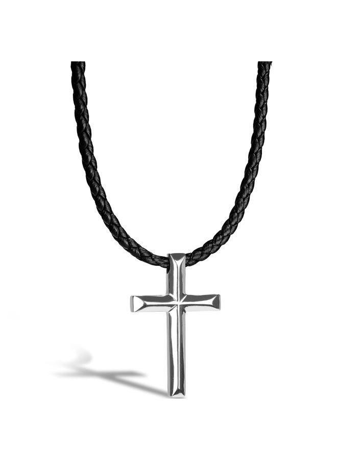 SERASAR Men's Leather Necklace Necklet with Pendant - 50cm Silver Cord Chain Jewelry Box Genuine Gift Locket Choker - Image 1