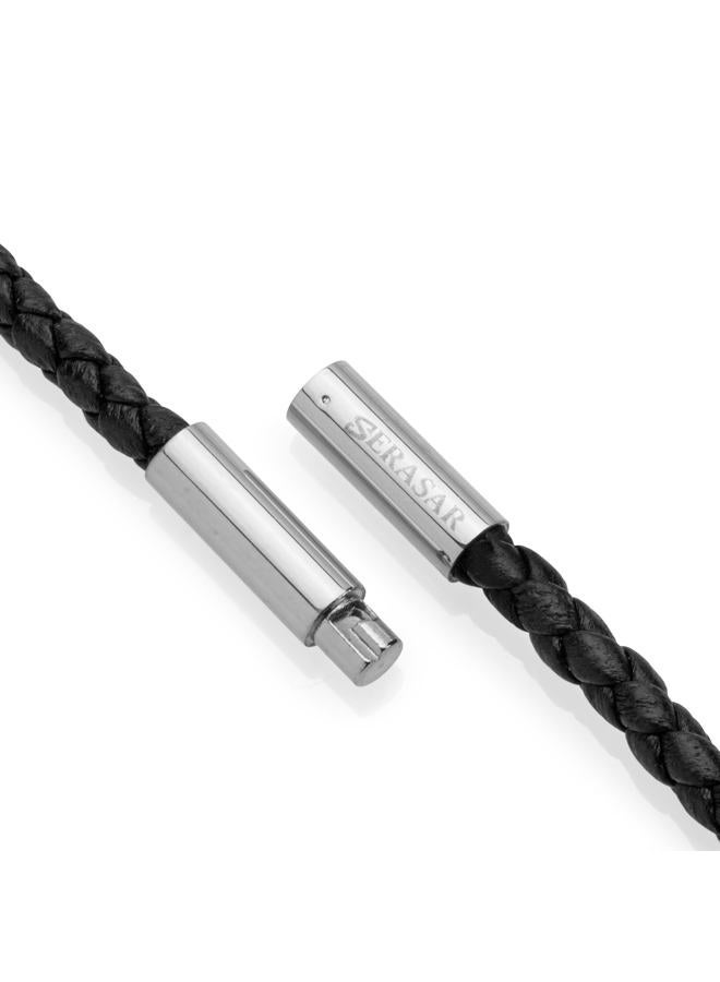 SERASAR Men's Leather Necklace Necklet with Pendant - 50cm Silver Cord Chain Jewelry Box Genuine Gift Locket Choker - Image 5