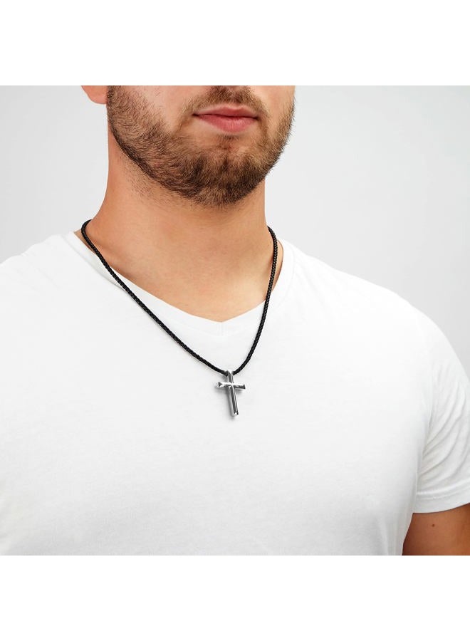SERASAR Men's Leather Necklace Necklet with Pendant - 50cm Silver Cord Chain Jewelry Box Genuine Gift Locket Choker - Image 3