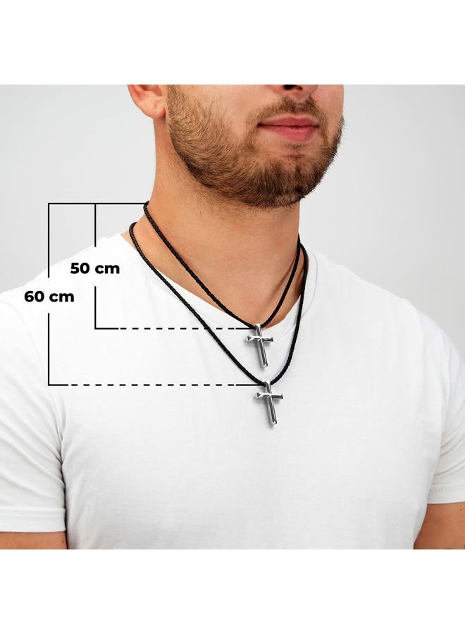SERASAR Men's Leather Necklace Necklet with Pendant - 50cm Silver Cord Chain Jewelry Box Genuine Gift Locket Choker - Image 4