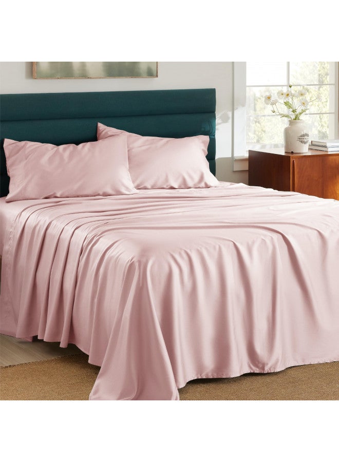 Bedsure Bedsure Lyocell Cotton Sheet Set - Cooling Bed Sheets Queen, Silky Soft and Breathable Eucalyptus Sheets with Deep Pocket, 4 Pieces, Pink Sheets, Luxury Hotel Bedding Set  - Image 1