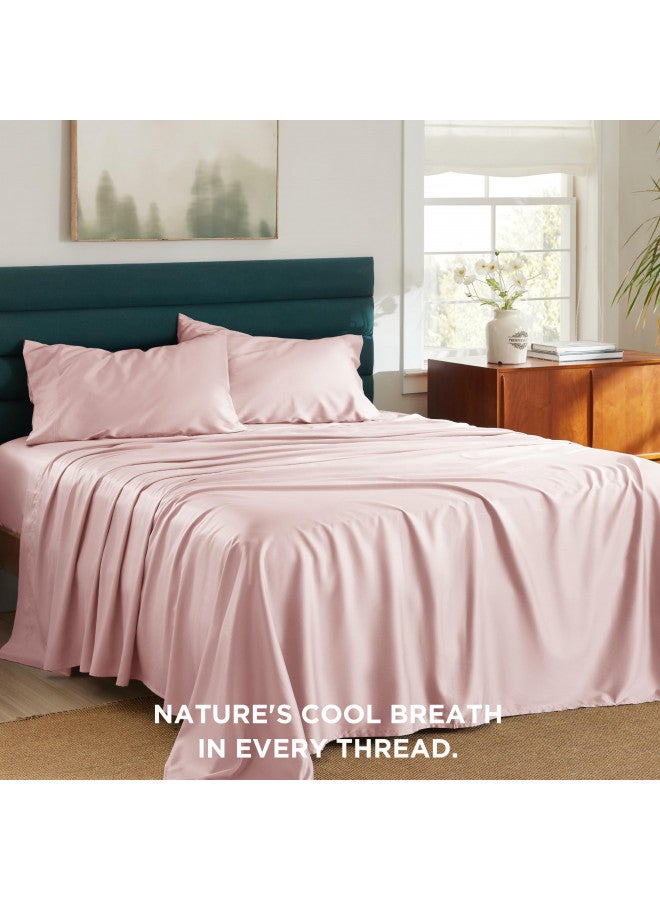 Bedsure Bedsure Lyocell Cotton Sheet Set - Cooling Bed Sheets Queen, Silky Soft and Breathable Eucalyptus Sheets with Deep Pocket, 4 Pieces, Pink Sheets, Luxury Hotel Bedding Set  - Image 2