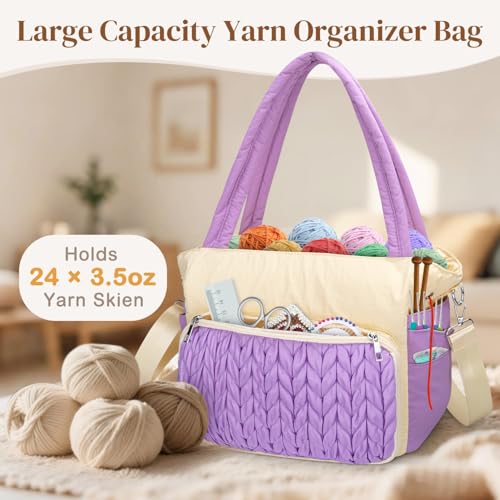 DALINDA Crochet Bag OrganizerYarn Bag and Tote Yarn Storage with Multiple Pockets for Crochet Supplies Knitting Bag for GiftsPortable DurablePurple - Image 3