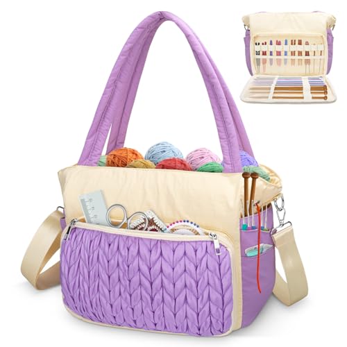 DALINDA Crochet Bag OrganizerYarn Bag and Tote Yarn Storage with Multiple Pockets for Crochet Supplies Knitting Bag for GiftsPortable DurablePurple - Image 1
