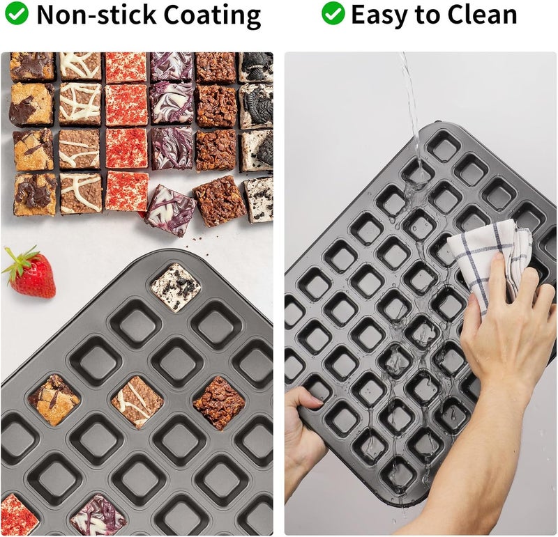Beasea Mini Brownie Bite Pan with Dividers, 1 Pack 48 Mini Small Tiny Cup All Edges Non Stick Square Cupcake Baking Sheet Tin Tray Carbon Steel Bakeware Individual Cutter Baking Pan - Black - Image 3