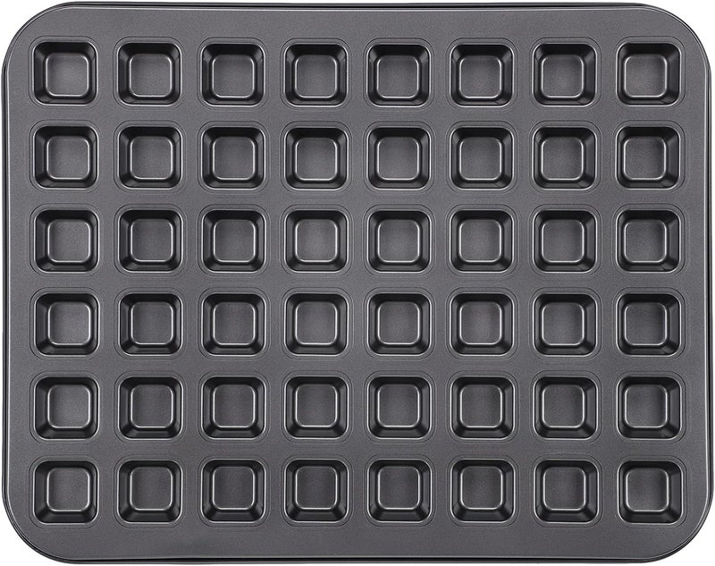 Beasea Mini Brownie Bite Pan with Dividers, 1 Pack 48 Mini Small Tiny Cup All Edges Non Stick Square Cupcake Baking Sheet Tin Tray Carbon Steel Bakeware Individual Cutter Baking Pan - Black - Image 1