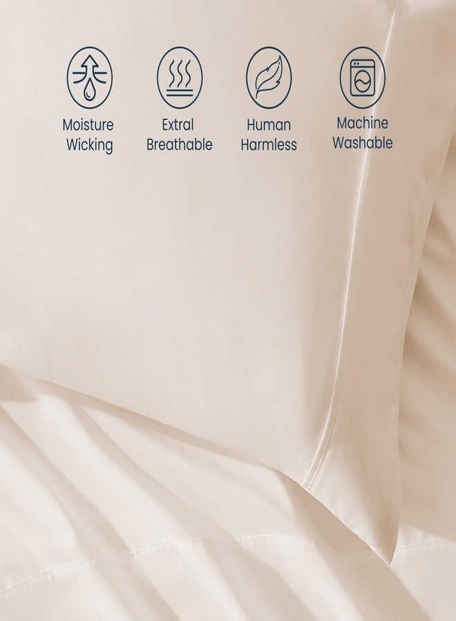 SLEEP ZONE مجموعة ملاءات سرير توين للأطفال من سليب زون نانوتكس سوبر سوفت للتبريد 3 قطع - مجموعة ملاءات مفروشة ووسائد سهلة العناية - خالية من التجاعيد، مقاومة للتلاشي، جيب عميق 16" (بيج، توين) - Image 4