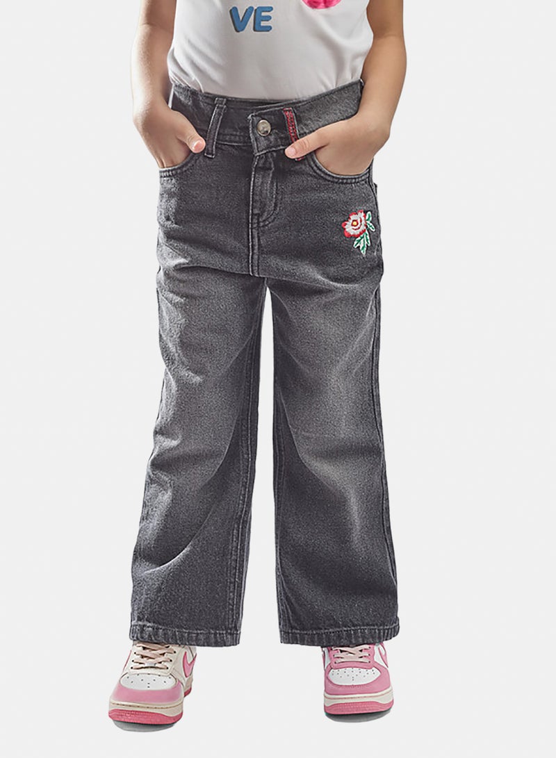 EGY WEAR Girls' dark  gray  Wide-Leg Jeans - Image 1