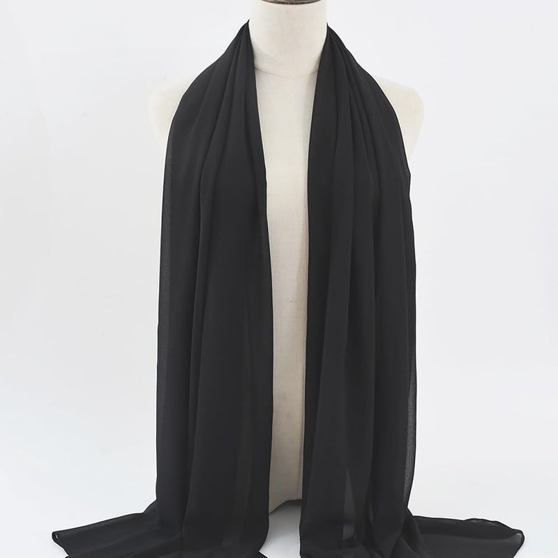 CXQRR Women Lightweight Breathable Solid Color Black Soft Chiffon Long Fashion Scarves Sun-proof Shawls Wrap - Image 3