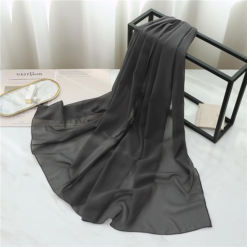 CXQRR Women Lightweight Breathable Solid Color Black Soft Chiffon Long Fashion Scarves Sun-proof Shawls Wrap - Image 5