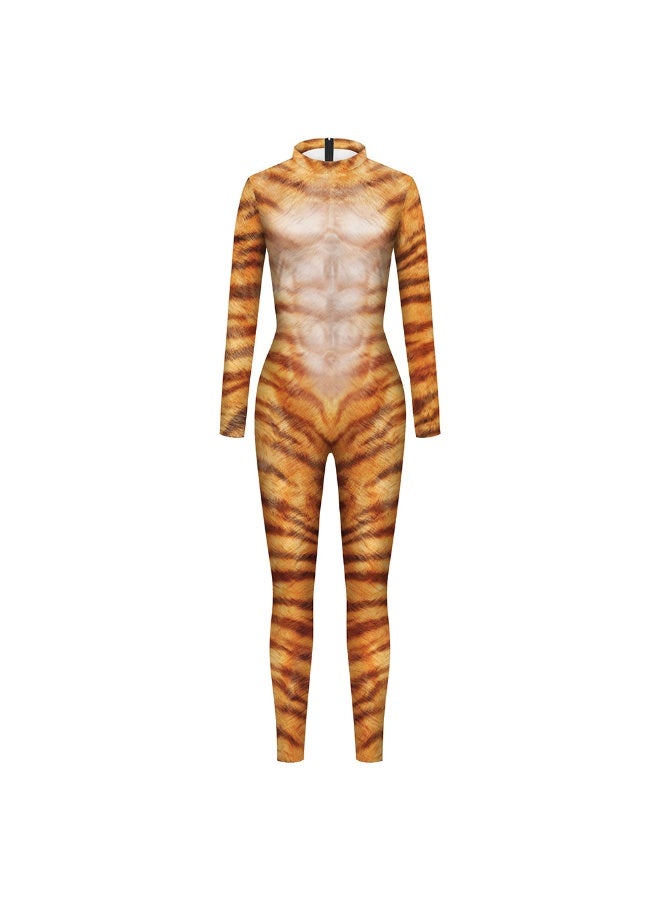 NIBEMINENT New Halloween men's and women's couple set, animal tiger skin cosplay leopard print digital print one-piece suit - Image 1