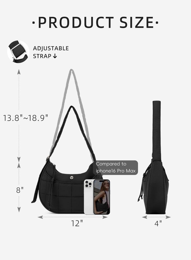 WESTBRONCO Puffer Crescent Shoulder Bags for Women Puffy Quilted Handbags, Nylon Shoulder Purse with Adjustable Strap - Image 3