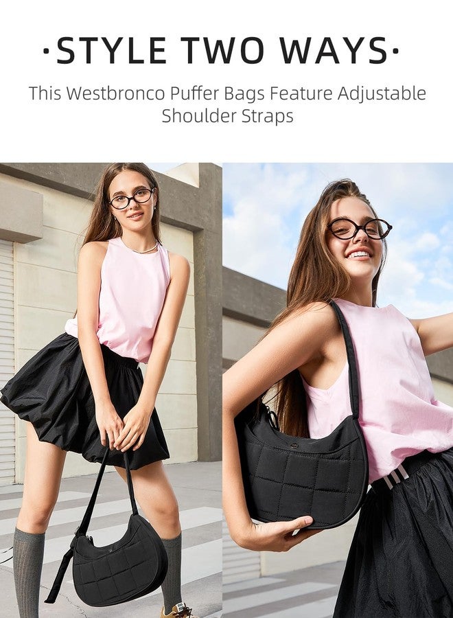 WESTBRONCO Puffer Crescent Shoulder Bags for Women Puffy Quilted Handbags, Nylon Shoulder Purse with Adjustable Strap - Image 2