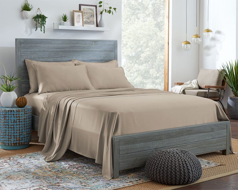 Stylinen 100 Organic Eucalyptus Bed Sheets Queen Size 4 Piece Set Tencel Lyocell Silky Soft  Smooth Breathable 16 Inch Deep Pockets 1 Fitted 1 Flat 2 Pillowcases Queen Sand