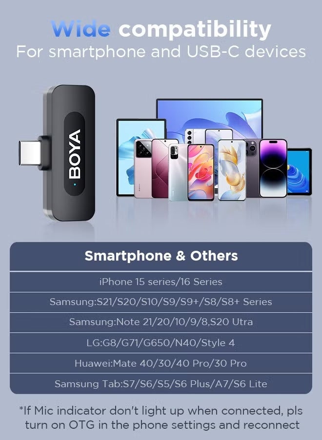BOYA BY-V20 wireless microphone Noise Cancellation Lavalier Microphone Mini Mic 100M Transmission microphone for Vlogging TikTok YouTube Content Creators Live Streaming Interview Recording iPhone Android Smartphones Action DSLR Camera Laptop PC - Image 2