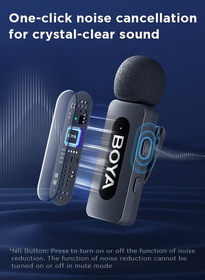 BOYA BY-V20 wireless microphone Noise Cancellation Lavalier Microphone Mini Mic 100M Transmission microphone for Vlogging TikTok YouTube Content Creators Live Streaming Interview Recording iPhone Android Smartphones Action DSLR Camera Laptop PC - Image 3