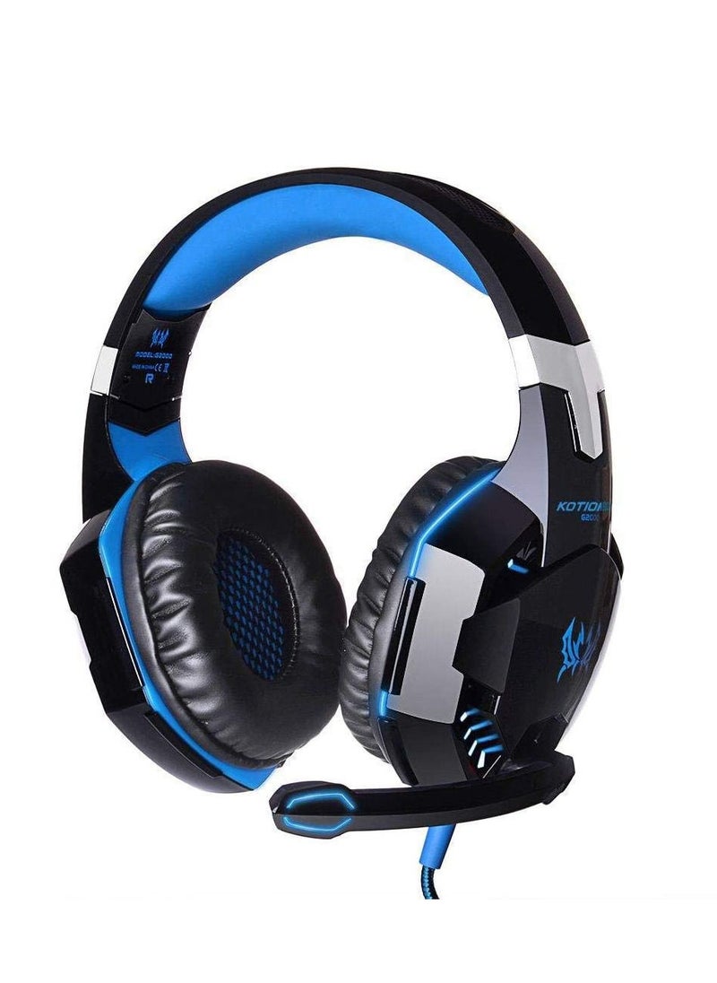 KOTION EACH - G2000 Gaming Headset Surround Stereo Gaming Headphones With Noise Cancelling Mic LED Lights Soft Memory Earmuffs Works PS4 Nintendo Switch PC Mac Computer Games Blue - Image 1