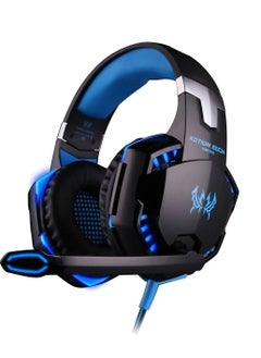 G2000 Gaming Headset Surround Stereo Gaming Headphones With Noise Cancelling Mic LED Lights Soft Memory Earmuffs Works PS4 Nintendo Switch PC Mac Computer Games Blue