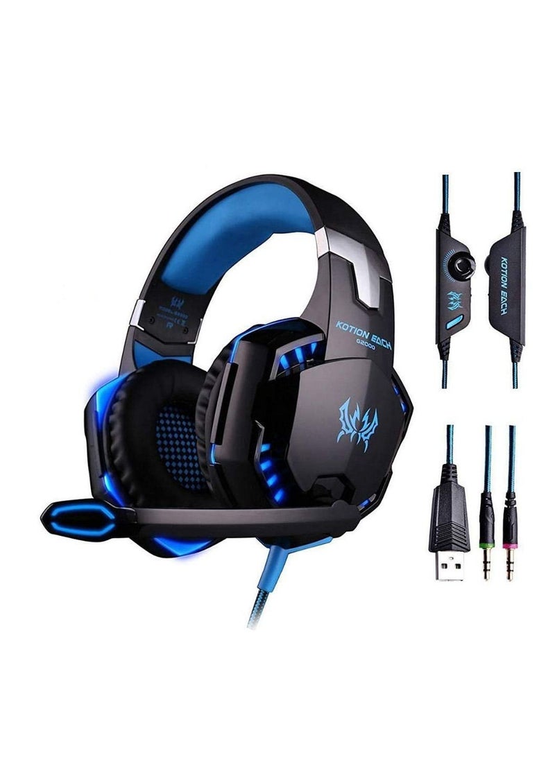 KOTION EACH - G2000 Gaming Headset Surround Stereo Gaming Headphones With Noise Cancelling Mic LED Lights Soft Memory Earmuffs Works PS4 Nintendo Switch PC Mac Computer Games Blue - Image 1