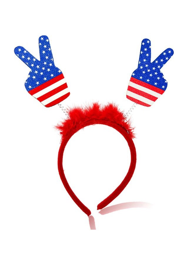 Doneace 4th of July Head Boppers Independence Day Headband Patriotic Themed Party Hair Hoop Fingers Headwear Hair Band Plush Hair Decorations July Fourth White Blue Red Hair Supplies Hair Accessories 1PCS - Image 1