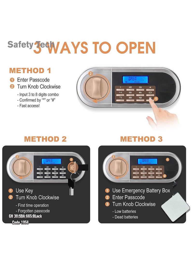 Safety Tech - Safe with digital screen, movable internal shelf and powerful alarm, size 30*38*30cm - Image 1
