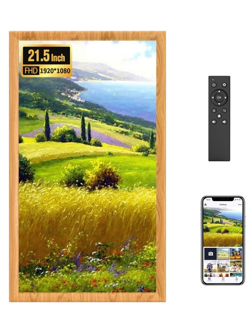 COOLHAWK Digital Photo Frame - 21.5 Inch FHD Extra Large Digital Picture Frame Touchscreen, 1GB+8GB FHD IPS Bluetooth WiFi Digital Photo Frame Remote, Share Photo/Video via Apps, Email, Auto-Rotate,Wood Pattern - Image 1