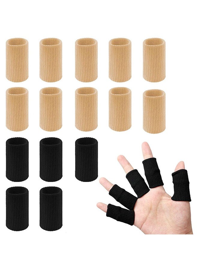 20 Pieces Finger Sleeves, Support Protector Breathable Elastic Finger Tape for Pain Relief Arthritis Trigger Finger Sports Basketball Baseball (Black+Skin Tone)