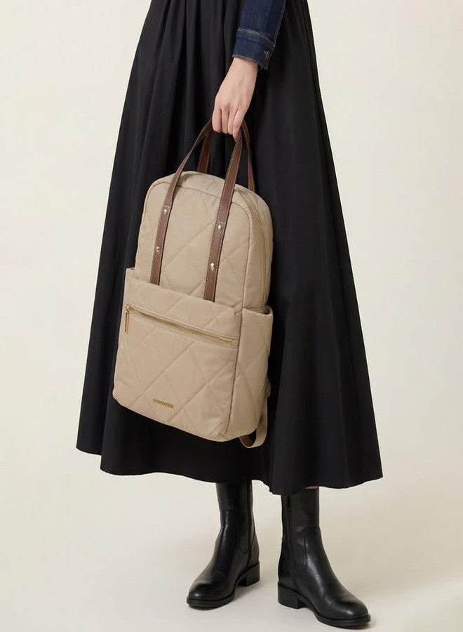 Accessorize London Women's Cream Elara Quilted Backpack | water-resistant Backpack with Detachable Sling Strap | Stylish Casual & Travel Handbag | Nylon Bag - Image 3