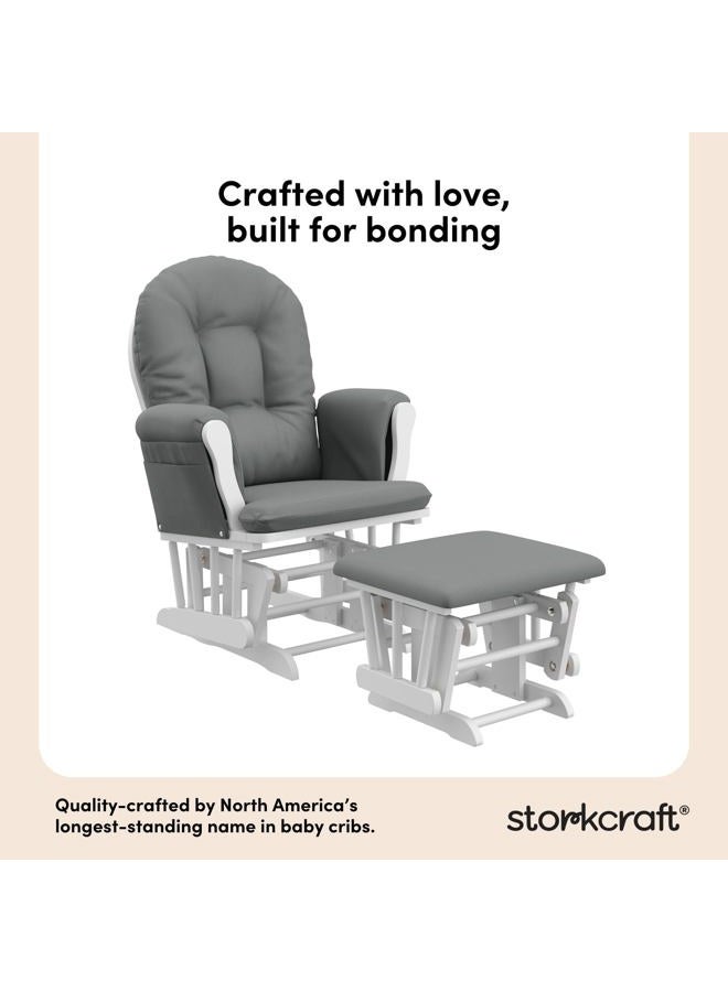 Storkcraft Premium Hoop Glider and Ottoman (White Base, Gray Cushion) – Padded Cushions with Storage Pocket, Smooth Rocking Motion, Easy to Assemble, Solid Hardwood Base - Image 3