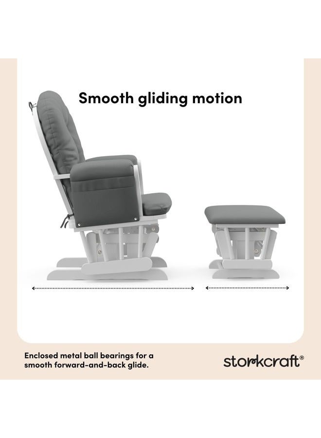 Storkcraft Premium Hoop Glider and Ottoman (White Base, Gray Cushion) – Padded Cushions with Storage Pocket, Smooth Rocking Motion, Easy to Assemble, Solid Hardwood Base - Image 4