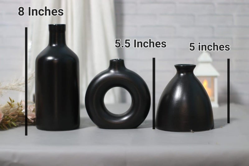 The Vintage Artefacts Ceramic vase Set of 3 Bottle vase Elegant vase Ring Vase Black  - Image 4