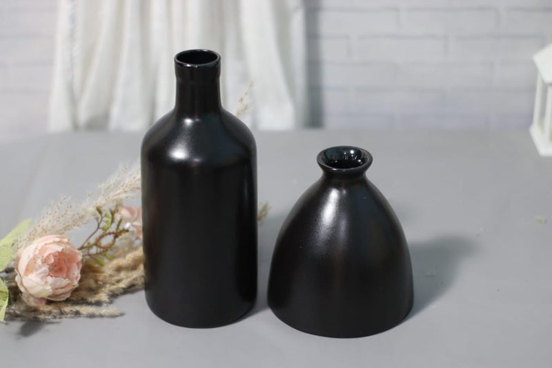 The Vintage Artefacts Ceramic vase Set of 3 Bottle vase Elegant vase Ring Vase Black  - Image 3