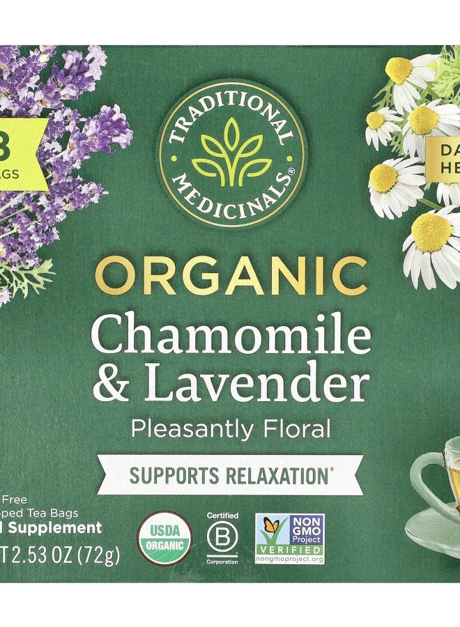 Traditional Herbal Tea Organic Chamomile & Lavender Caffeine Free 48 Wrapped Tea Bags 2.53 oz (72 g)