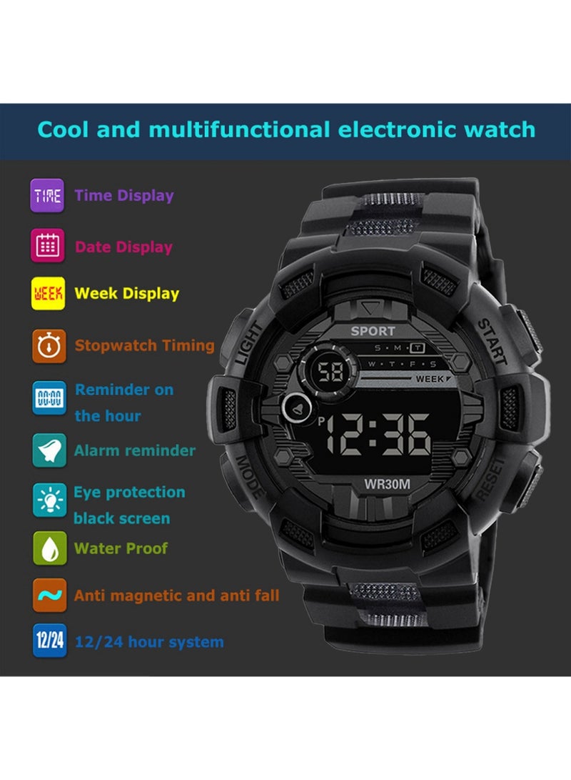 YOUGE Men's Waterproof Analog Digital Wristwatch and Sport Wrist Watch - Black - Image 3