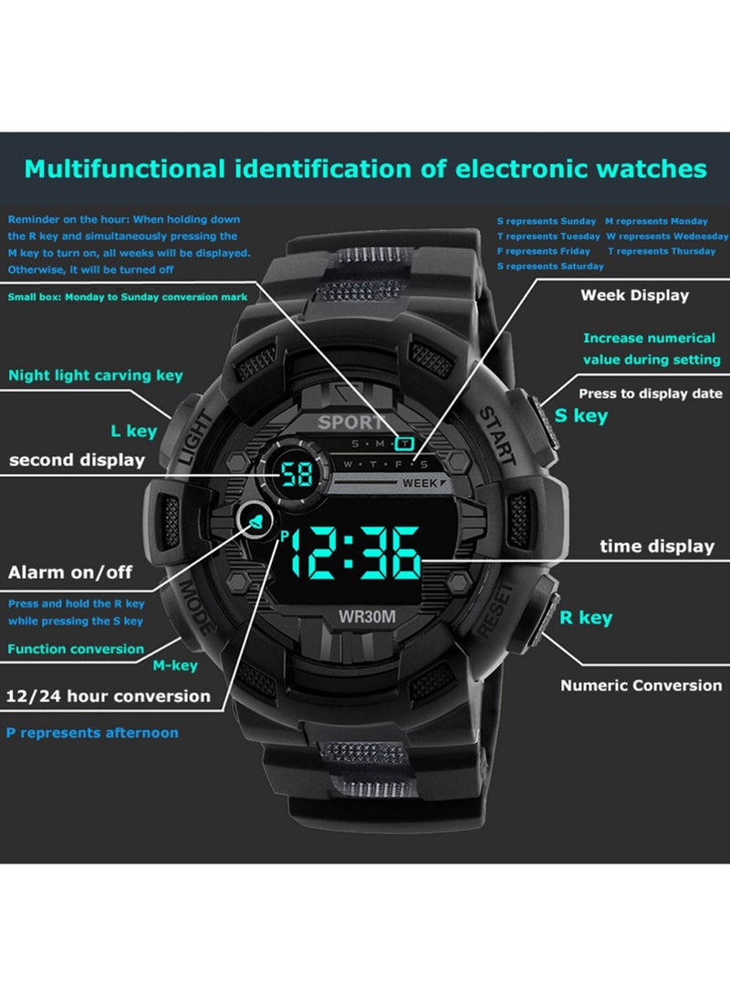 YOUGE Men's Waterproof Analog Digital Wristwatch and Sport Wrist Watch - Black - Image 5