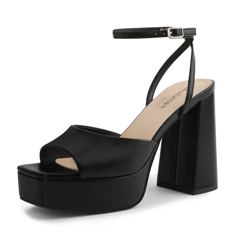 Modatope Platform Heels for Women Black Platform Sandals Chunky Heel Open Toe Pumps Ankle Strap Womens Wedding Party Sandals Shoes Size 8 - Image 1