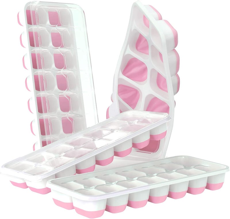 Crasts Ice Cube Trays Freezer Reusable Silicone 14-Ice Cube Molds with Spill-Resistant Removable Lid, Flexible and Odorless, for Whiskey and Cocktails (1, Pink) - Image 1