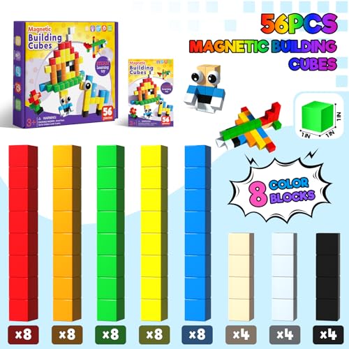 Annexfun 56PCS Magnetic Blocks for ToddlersMagnetic Building Blocks CubesMontessori Preschool STEM Sensory Toys for Kids Ages 3 Boys Girls Birthday 1IN - Image 5