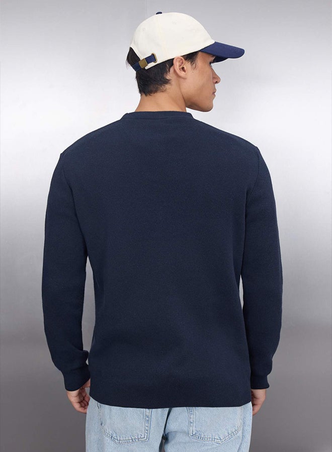 trendyol Navy Blue Men's Slim Fit Cotton VNeck Buttoned Cardigan - Image 4