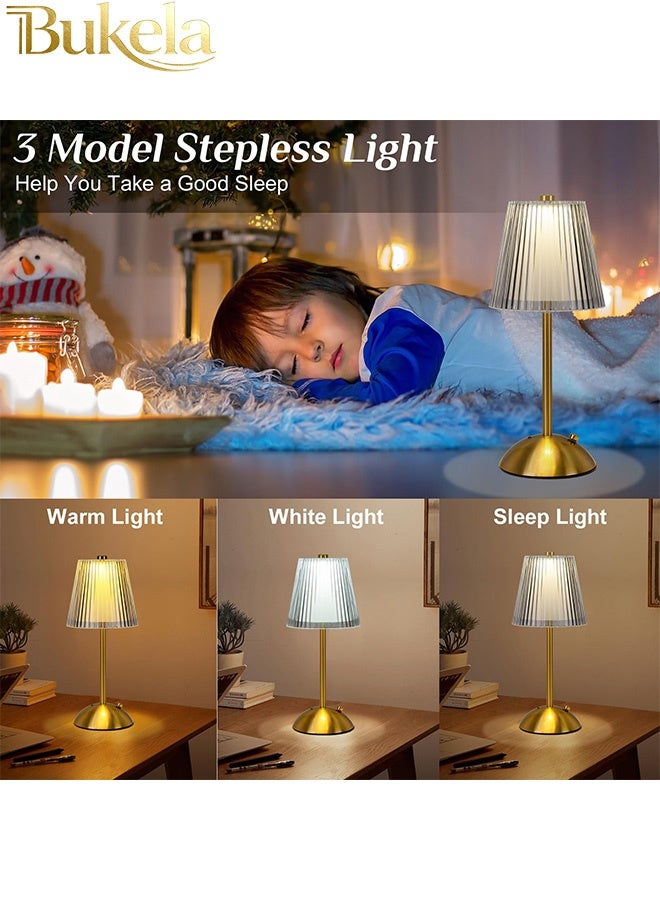 Bukela Portable Cordless Table Lamp, 3 Colors Model  Lamp, Rechargeable LED Touch Crystal Lamps, Dimmable Small Gold Lamp with Battery Operated for Bedside Living Room Dating and Reading - Image 2