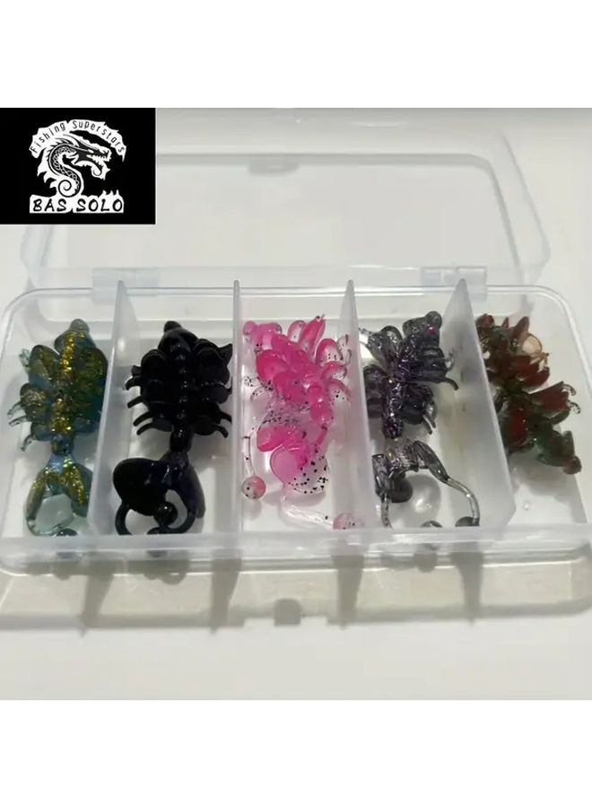 5 Colors Shrimp Shaped PE Soft Fishing Lures Single Weight 2.8g 5pcs Per Box Wrinkle Tentacle Design Water Wave Enhancement Carnivorous Fish Bait Hunting Fishing - Image 3