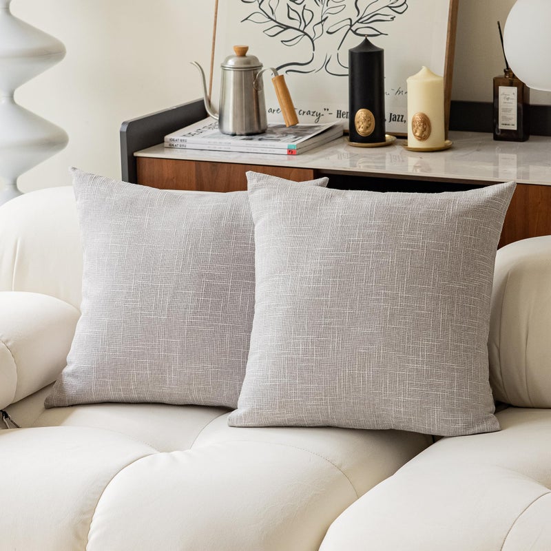 Kevin Textile Set of 2 Decorative Linen Throw Pillow Covers Cushion Case Farmhouse Pillowcase for Couch Sofa Bed 20 x 20 Inch Grey White