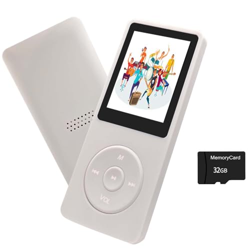 arungo MP3 Player 32GB with Speaker Earphone Portable Mini White Music Player Support Voice Recorder E-Book 1.8 inch HD Screen Support up to 128GB - Image 1