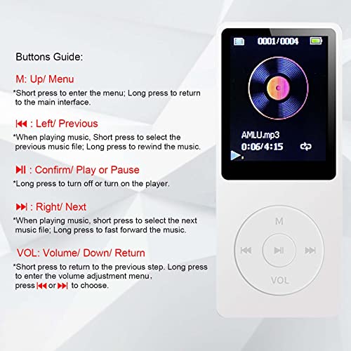 arungo MP3 Player 32GB with Speaker Earphone Portable Mini White Music Player Support Voice Recorder E-Book 1.8 inch HD Screen Support up to 128GB - Image 2