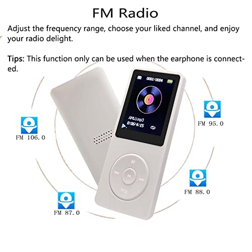 arungo MP3 Player 32GB with Speaker Earphone Portable Mini White Music Player Support Voice Recorder E-Book 1.8 inch HD Screen Support up to 128GB - Image 3